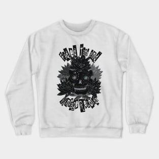 Faded Tats and Vintage Records - Black - Distressed Skull Retro Design Crewneck Sweatshirt